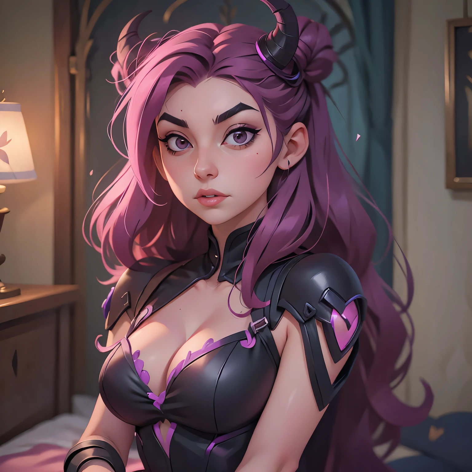 a woman with long hair and a pink light in her hand, cyberpunk art by Kieran Yanner, Artstation, conceptual art, tiefling, demon girl, beautiful succubus, nocturne from league of legends, demon woman, tiefling from d & d, portrait of a female demon, demonic creature, widowmaker's former lover, dark demonic dancer