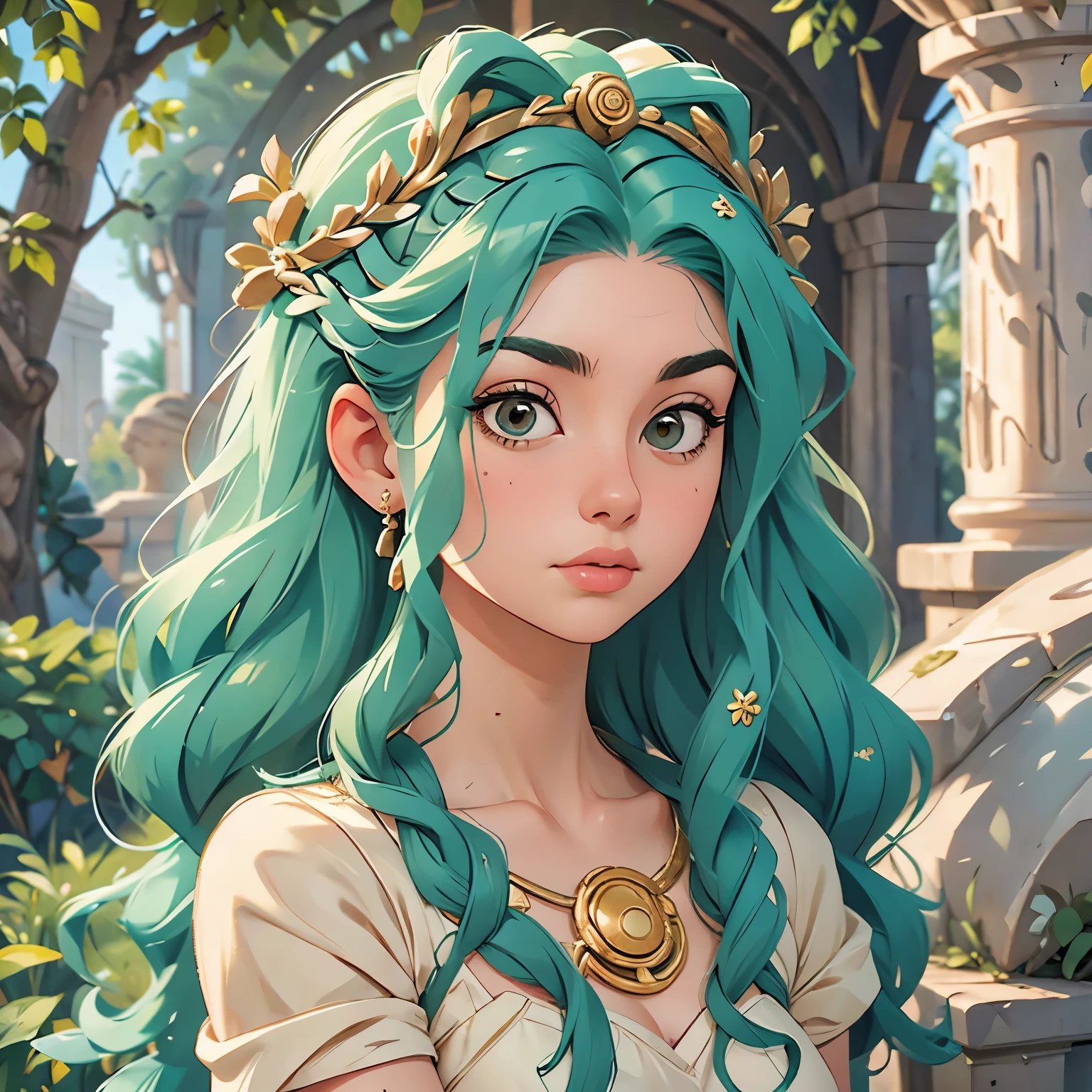 a drawing of a woman with a green hair and a white dress, beautiful female gorgon, ancient goddess, portrait of teenage medusa, very sad medusa, female medusa long hair, fierce medusa, goddess of greek mythology, her many snakes as hair, medusa, greek goddess, earth goddess mythology, male medusa, old greek goddess, the greek goddess aphrotite