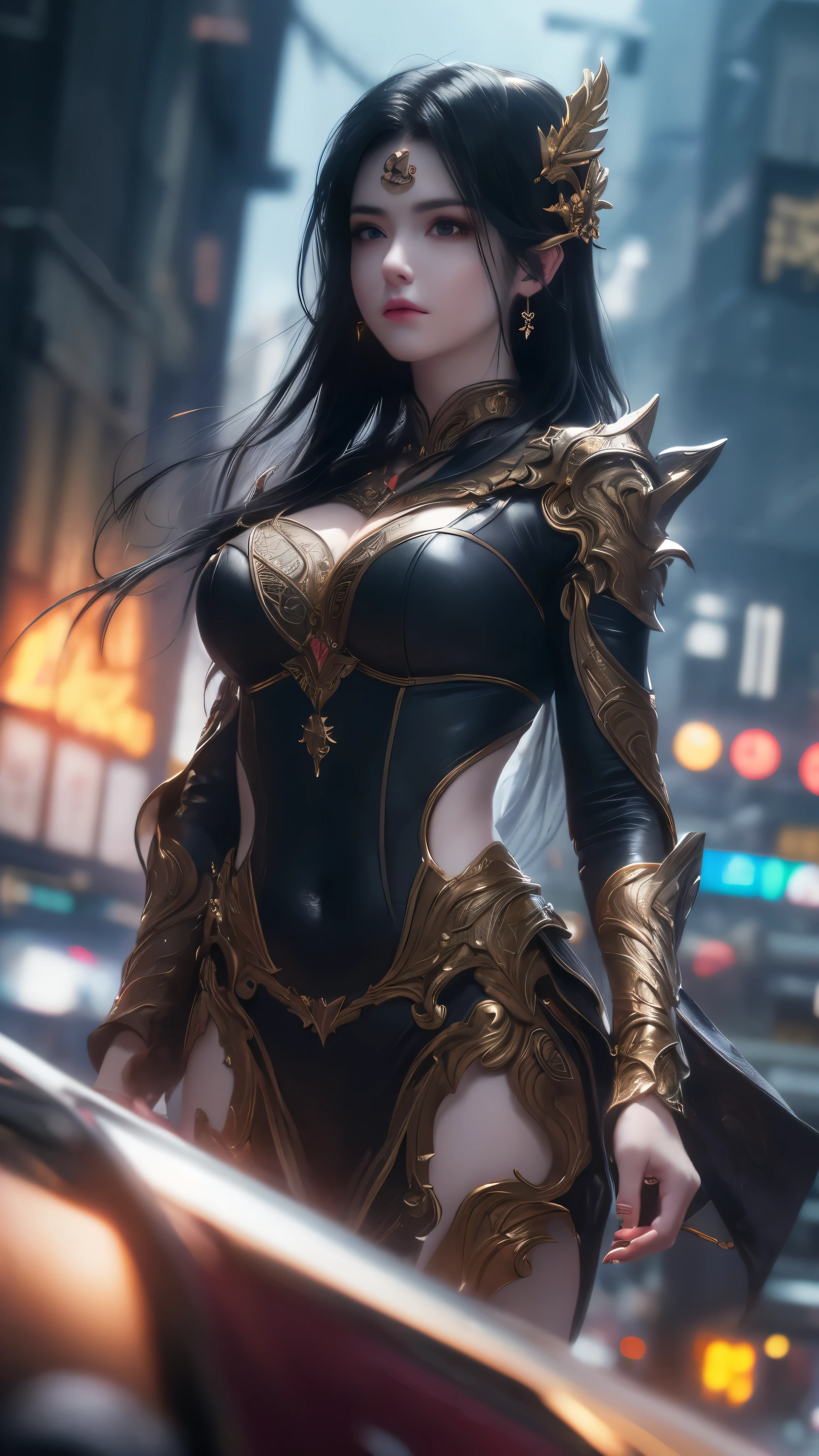 (8K, Best Quality, Masterpiece:1.2), (Realistic, Photo Realistic:1.37), Ultra Detail, Best Quality, Ultra High Resolution, Professional Lighting, Photon Mapping, Radio City, Physically based rendering, Cinematic lighting, pedestrian street, Depth of field in rain, Sharp focus,Sunbeams, good composition,(Bokeh:1.2) 1girll,Solo,(see close up), Beautiful detailed eyes, Cold face, Posture, Narrow waist, Medium bust, (Random colorful clothes), Black hair, Messy hair, long hair floating in the wind, (Ulzzang- 6500:1.2)