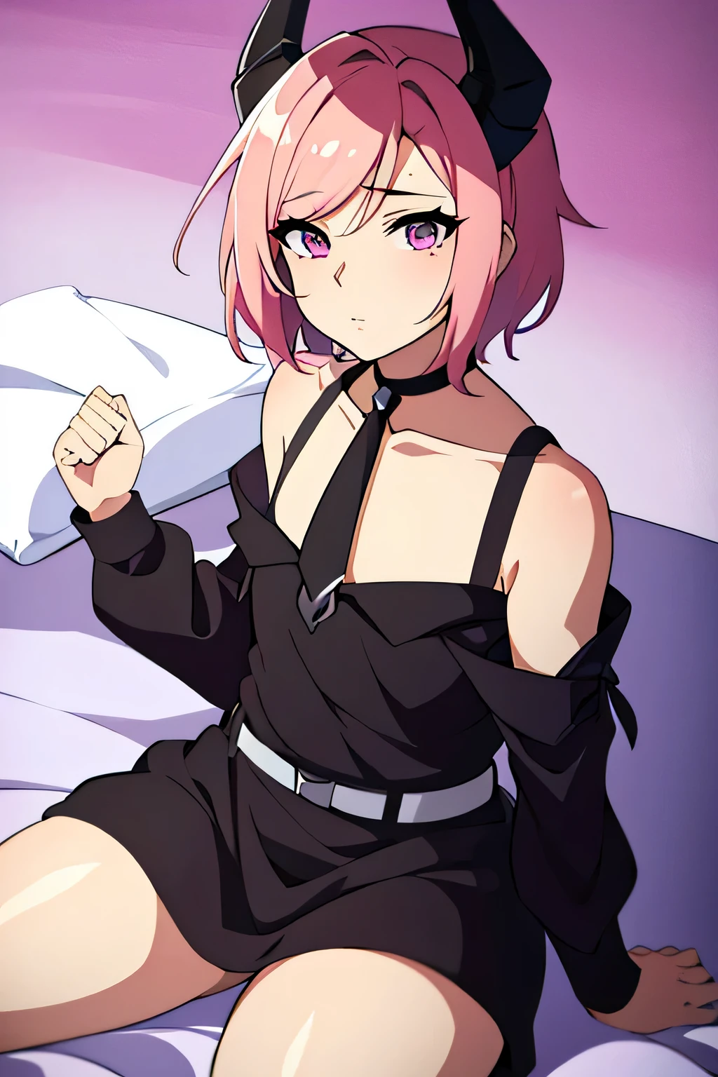 there is a cartoon picture of feminine boy with short pink hair, anime moe artstyle, 1 7 - year - old anime, in an anime style, demon femboy, flat anime style, cute, crossdresser, lewd body, curvy, cute outfit, doing a sexy pose