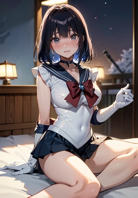 master piece,best quality,ultra detailed,8k,
ambient light,realistic skin,glossy skin,cute,
（sailor_saturn）、
（Lie down, spread legs）、（the body is very wet：1.5）、Thin legs、Glossy lips、Slightly emphasize the lower lip、blush、Embarrassed、emphasizing the cleavage、
Fantastic night sky、Saturn、Aurora、horizon、Open-air bath、Japanese Inn Futon