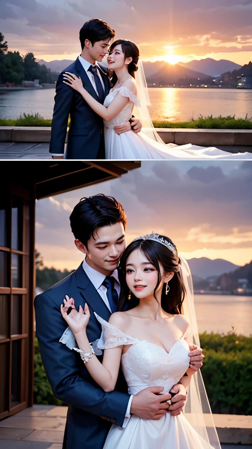 A magical sunset in a magnificent garden、A beautiful scene unfolds as the groom holds the bride in his arms.。. warm, The golden light of the sunset gives a gentle glow to couples, Increase the romance of the moment.

Set against a stunning garden backdrop, Bright flowers and lush greenery、Creating a picturesque environment for this gentle scene. The beauty of the garden is amplified by softness, Ethereal shades of the sunset, Transform into a dreamy paradise.

The groom's strong and protective embrace is、Contrasts with the delicate elegance when the bride effortlessly carries her. Her radiant smile and joyful expression are、Reflects the happiness of the occasion, Create an atmosphere of pure bliss.

Sunshine illuminates the couple, Emphasize their connection and love. The way the light dances to their faces and attire、Adds a touch of magic to the moment, As if the universe itself is celebrating their union.

Shot against the background of the waning sun, This scene captures the essence of romance and the promise of new beginnings.. This image is、Reflects the beauty of timeless love and the power of shared moments, It reminds us of the deep bond that unites two hearts..