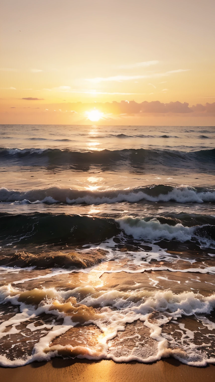 View of a beach with waves coming in to shore, sunset at the beach, which shows a beach at sunset, sunset on the beach, on the beach during sunset, at the beach on a sunset, at beach at sunset, a photo of the ocean, on the beach at sunset, calm waves, standing on the beach at sunset, beach sunset background