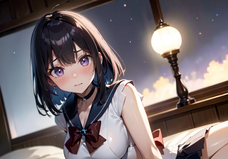 master piece,best quality,ultra detailed,8k,
ambient light,realistic skin,glossy skin,cute,
（sailor_saturn）、
（Lie down, spread legs）、（the body is very wet：1.5）、Thin legs、Glossy lips、Slightly emphasize the lower lip、blush、Embarrassed、emphasizing the cleavage、
Fantastic night sky、Saturn、Aurora、horizon、Open-air bath、Japanese Inn Futon