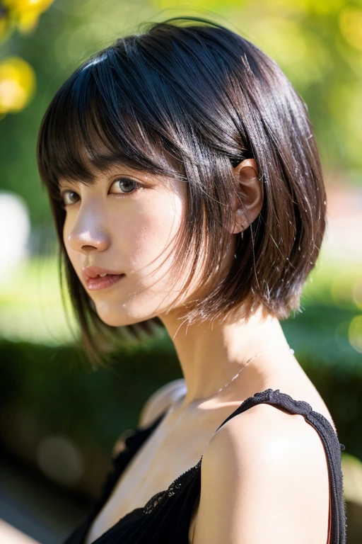 Ultra HD、woman、profile、Cut Bob、Japanese、Realistic、Bathed in light、Thin bangs