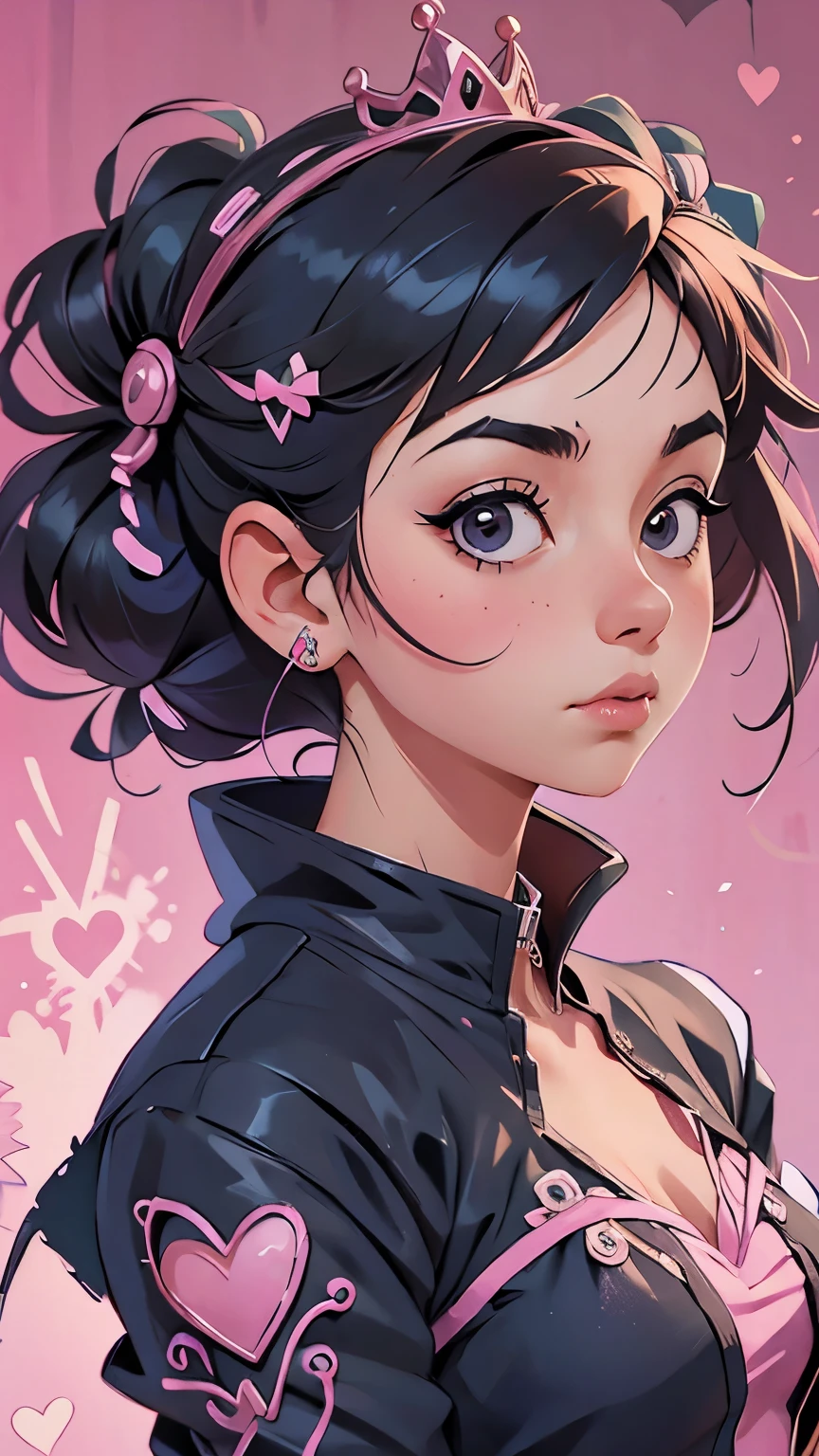 a girl with a crown on her head and a pink background, cyberpunk art by Yamagata Hiro, trending on pixiv, gothic art, decora inspired illustrations, 1 7 - year - old anime goth girl, detailed portrait of anime girl, “anime girl, anime style illustration, by shirow masamune, cyberpunk anime girl, stunning anime face portrait