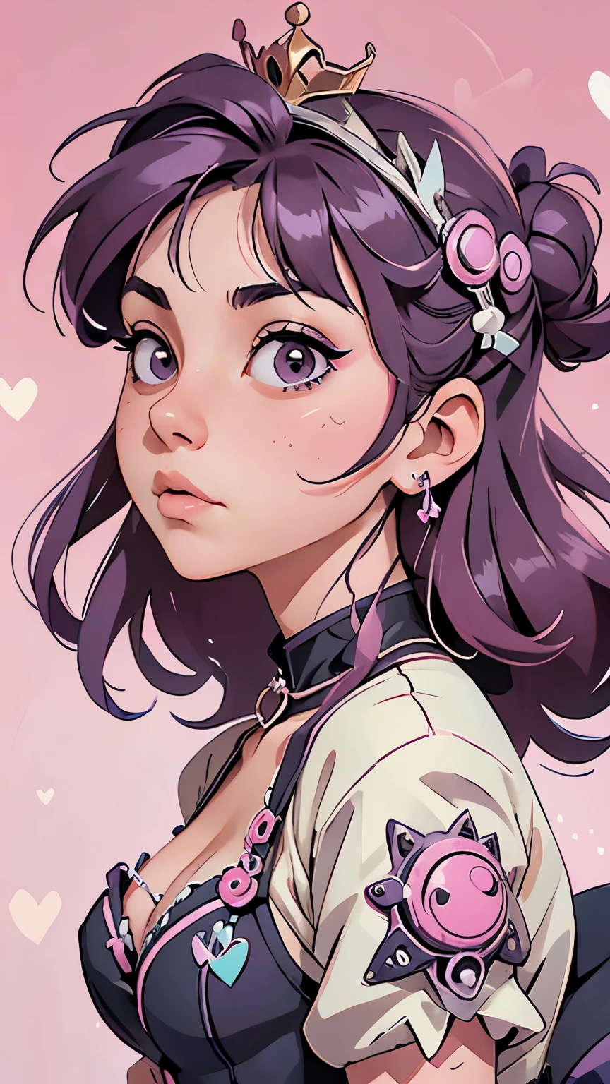 a girl with a crown on her head and a pink background, cyberpunk art by Yamagata Hiro, trending on pixiv, gothic art, decora inspired illustrations, 1 7 - - old me goth girl, detailed portrait of anime girl, “anime girl, anime style illustration, by shirow masamune, cyberpunk anime girl, stunning anime face portrait