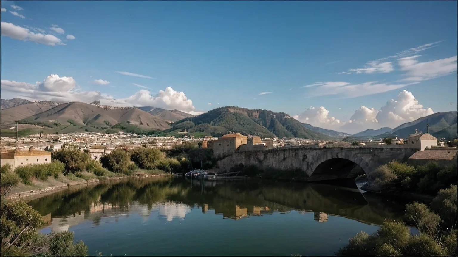 photo panoramic, un pueblo antiguo, jeruzalen year 5 a.c., cielo azul con algunas nubes, f/16, 135mm, Sony FE GM, Nikon, 360 view, first-person view, cinematic lighting, reflection light, ray tracing, high quality, 8k, 16k, highres, best quality, award winning, high details, super detail, masterpiece