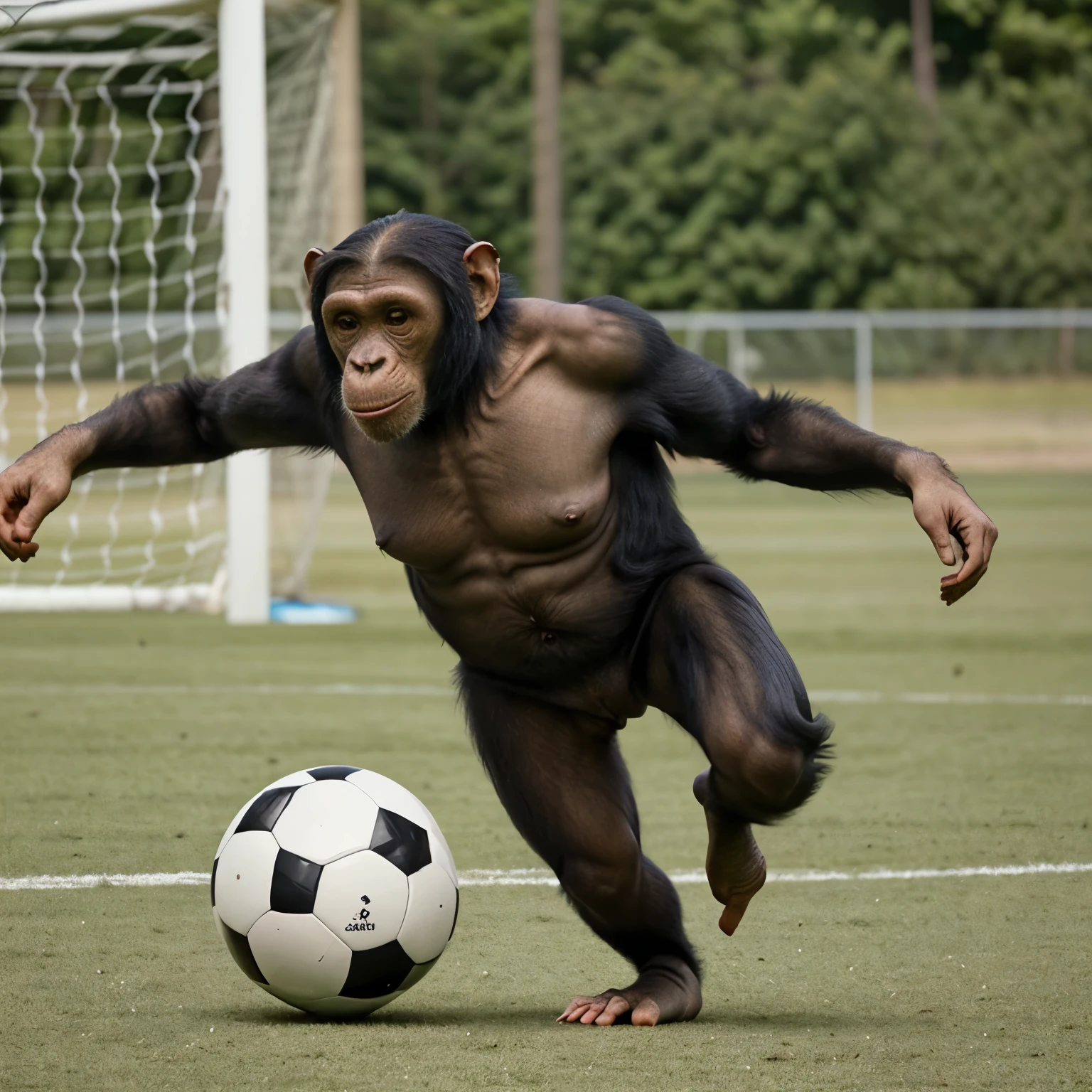 Chimpanzee playing a soccer game