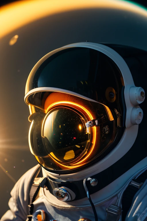 Best quality, 8K, crazy details, cinematic lighting, Cosmonaut, Spacesuit, a skeleton, a skeleton в Spacesuitе, space, a skeleton в spaceе, Spacesuit в spaceе, Stars in the background, reflection of the sun, lower body is invisible, the camera is aimed at the face.