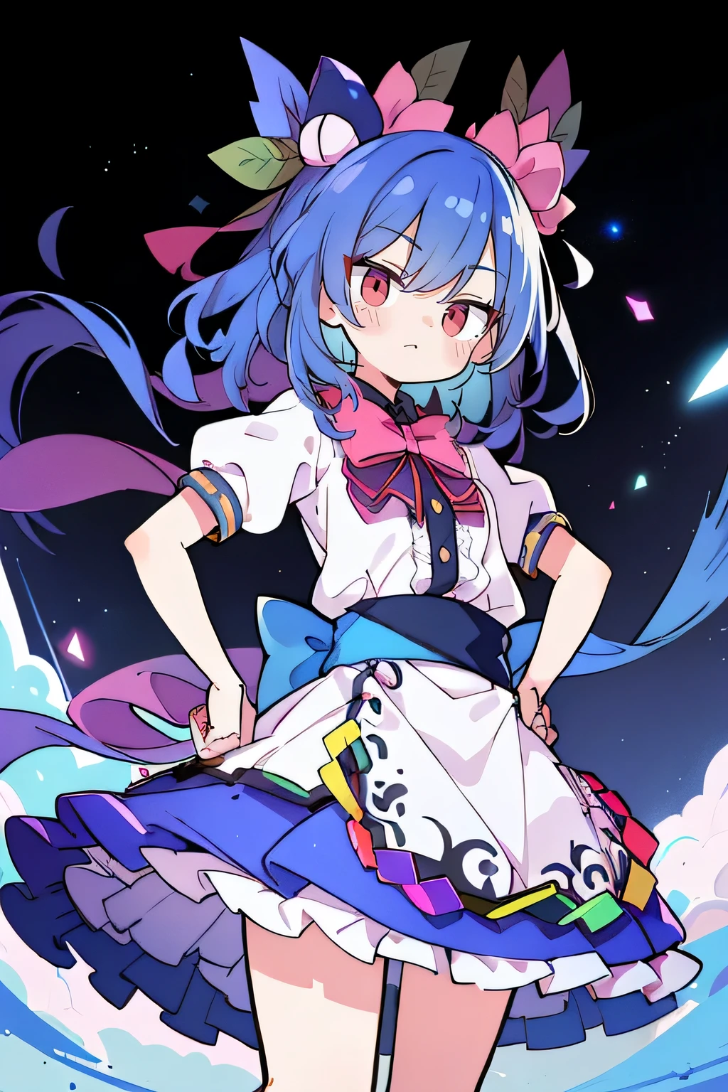 (masterpiece),best quality, expressive eyes, perfect face, 1girl,
Put your hands on your waist,fair, Gorgeous,Japanese cartoons,girl,lola,Hina Angel, blue hair, blue haired, floating clothes,Grab your waist, Grab your waist, hands on hips , hands on hips,sit, sit on ground, Legs on the ground, flat chest,starry sky,Pink eyes,
