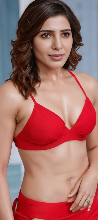 Samantha ruth prabhu,Masterpiece,full body close up of a average size woman,mini bikini, exposing navel and cleavage, close body shot, stylish pose, sexy girl, beautiful pose, sexy pose, very sexy pose, gorgeous lady, chest up bust shot,  semi naked