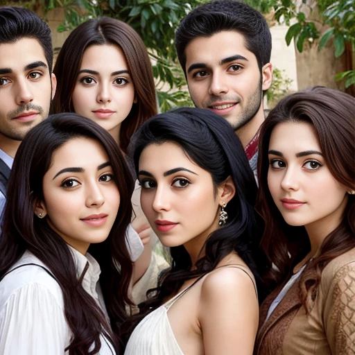 group of young lebanese. focus on the faces of the characters