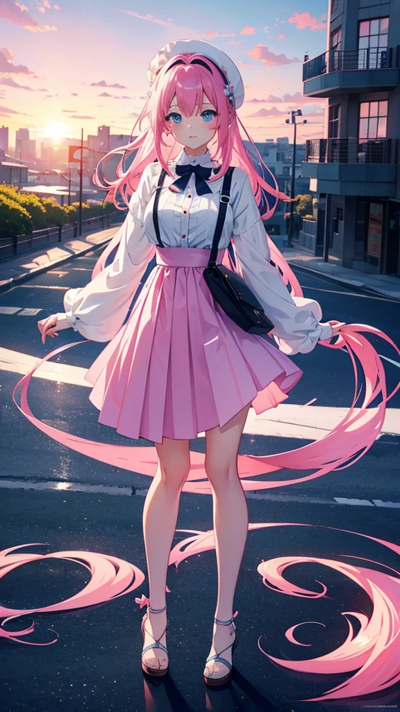 Pink hair anime girl,blue eyes, Blue long skirt,White,Popular on artstation pixiv, Digital art on pixiv, anime art wallpaper 8 k, Anime Art Wallpaper 4K, anime art wallpaper 4k, Highest rated on pixiv, beautiful anime artwork, pixiv contest winners