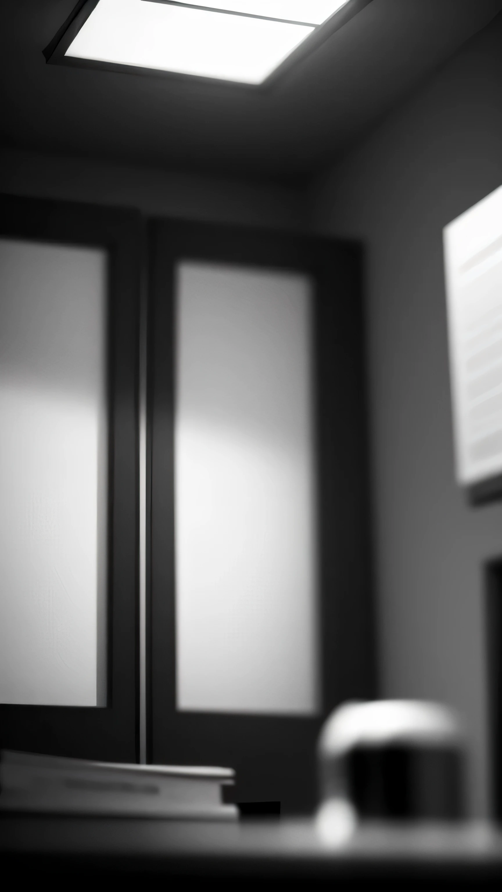scientist's room, close up, blur, black white photo, 8k
