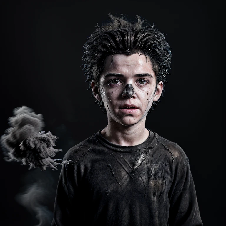A comedy about a boy covered in soot, with his clothes on fire, his hair standing on end, and in tatters.
