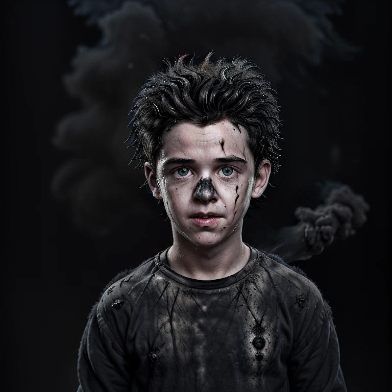 A comedy film about a boy covered in soot and wearing tattered clothes after being caught in an explosion.