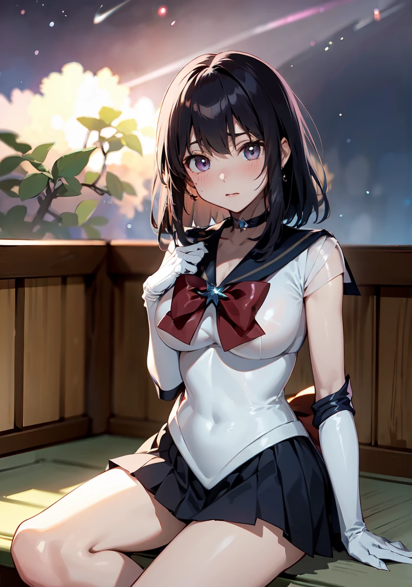 master piece,best quality,ultra detailed,8k,
ambient light,realistic skin,glossy skin,cute,
Delicate fingers、(sailor_saturn)、
(On your back),(Lying down,)、(the body is very wet:1.5)、Thin legs、Glossy lips、Slightly emphasize the lower lip、blush、Embarrassed、emphasizing the cleavage、
Fantastic night sky、Saturn、Aurora、horizon、Open-air bath、Japanese Inn Futon