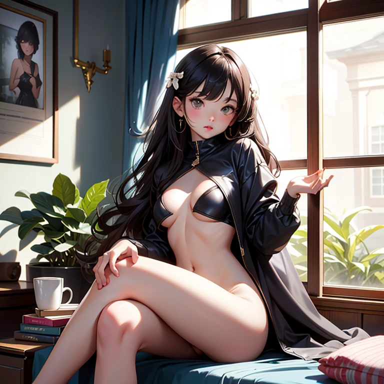 female、low length、Bust size: K cup、Completely naked、Seduch a provocative look、Long Hair、Side up arrangement、Leg spread、