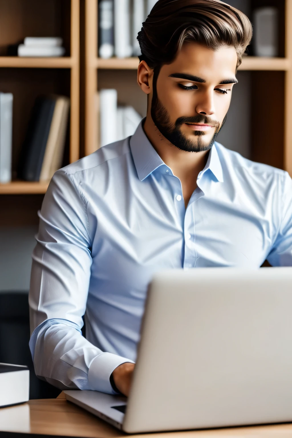 a man is studying in front of a computer with a luxurious style