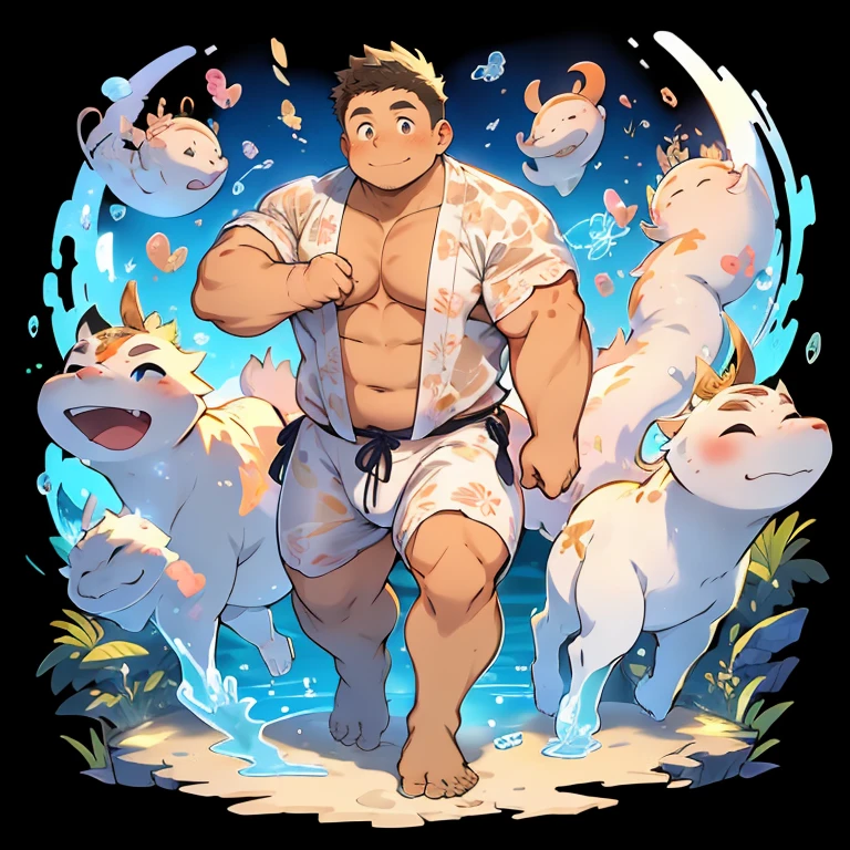 Chubby, fat, voluptuous, male, sumou, yukata, anime, illustration