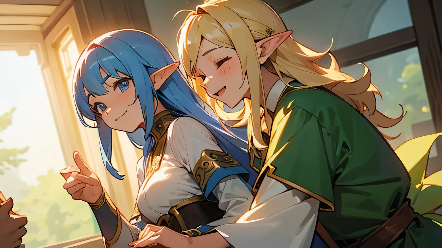 Meeting with friends - The hero and the sage、Warrior、Elves and other companion characters are smiling together