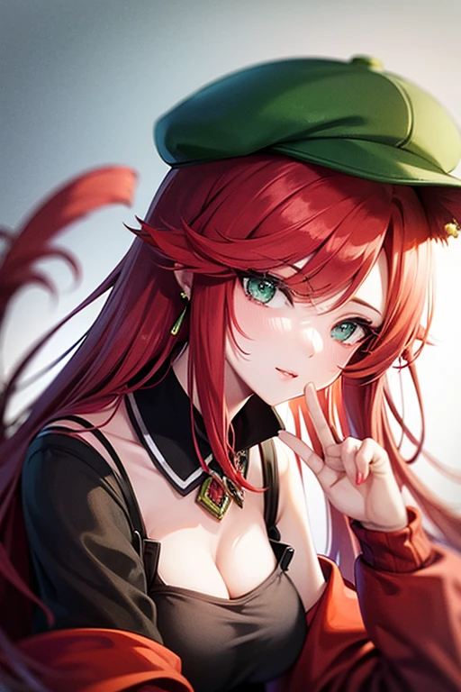 Fantasy Red hair ponytail Beauty Green Eyes Cat ear hat Big earrings