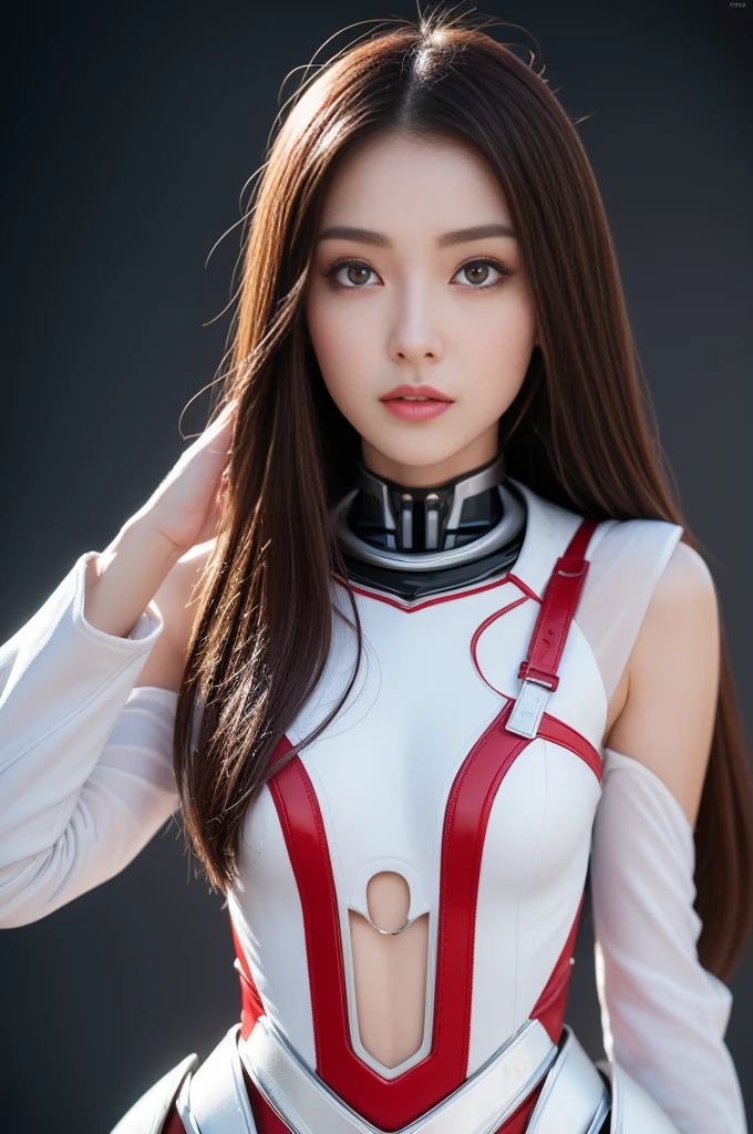 (best quality ,high resolution,masterpiece:1.2), Super detailed, Practical:1.37, (Perfect anatomical structure), Full body portrait,1 Girl, flight, Cute, perfect and beautiful 20-year-old Japanese female robot, , Android, Battle Mode combat appearance, beautiful eyes, Fighting Stance, Full body portrait, Detailed facial features, Fine hair, Detailed clothing, Charming eyes, Beautiful lips, Long hair , Detailed white and red cybernetic costume, Cyberspace
