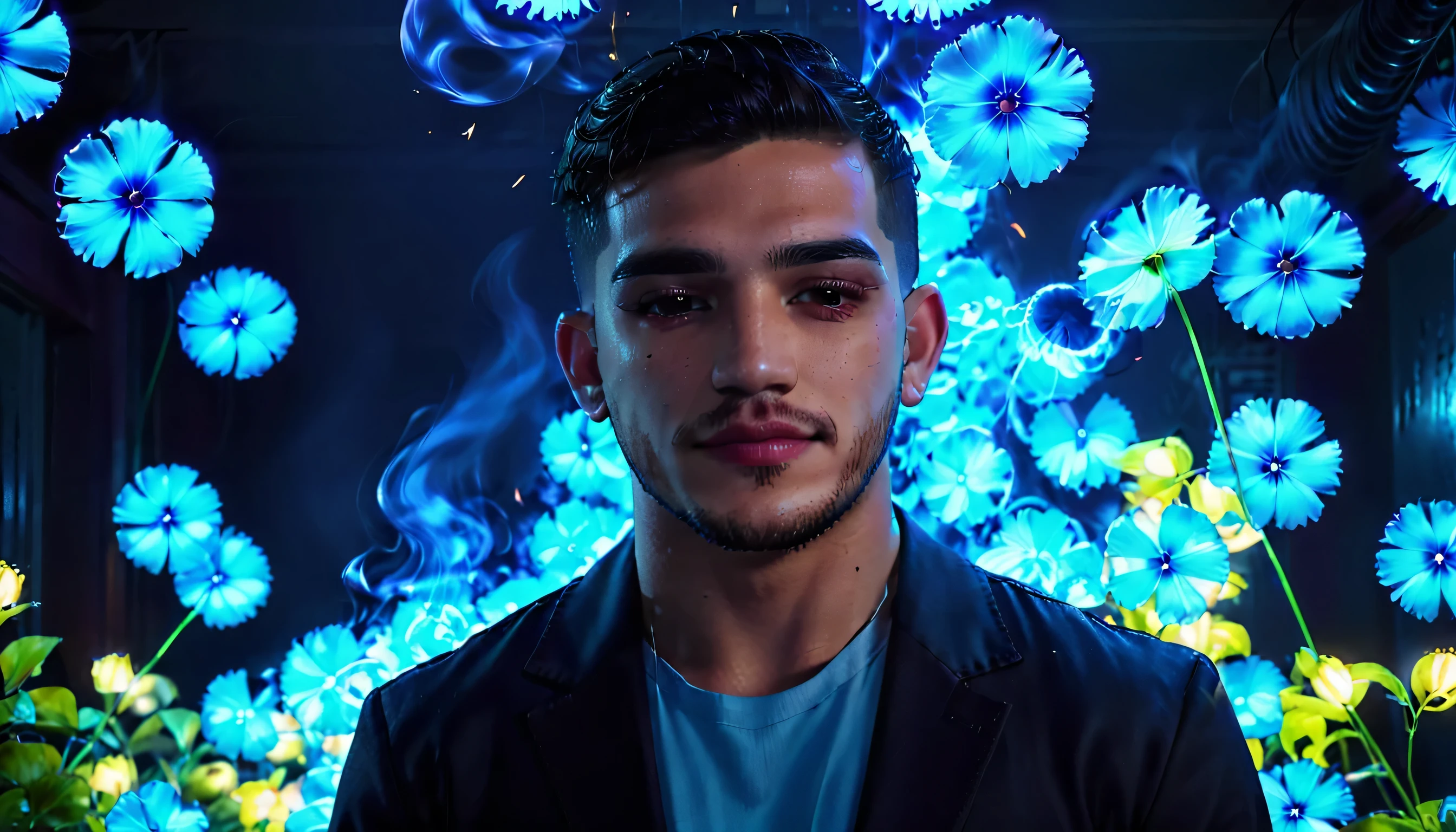 Movie Poster - poster of a movie with the big ((title "FC 24")), (((theo hernandez))), (((looking at the viewer))), (falling blue petals) (((((Smiling Face))))), (((neon light))), (electricity:1.2), (smoke:1.4), (RTX) cinematic film shot in 70mm, depth of field, vivid colors, (best quality,ultra-detalhado,Realistic:1.37), (8k, ARTISTIC photography, best quality, masterpiece: 1.2), (realistic, photorealistic:1.37), over-detailed, (high-detail skin: 1.2), 8k UHD, SLR camera, soft lighting, high quality, film grain, cinematic lighting, photonic display, brightness, physically rendered photo, (dynamic pose ), extremely high-quality graphics, over-detailed face, (((cinematic lighting))), ((clear details)),