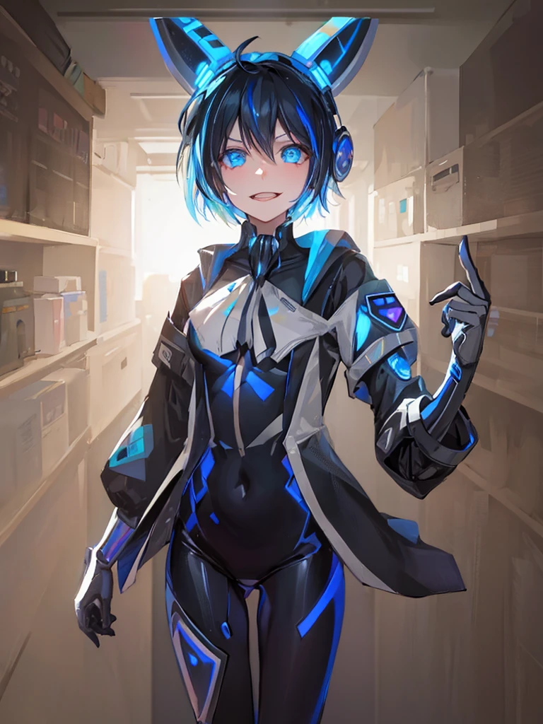 (highest quality, High resolution:1.2), Very detailed, Realistic, Concept Artist, Portraiture, Vibrant colors, Studio Lighting, Laser Light, technology, Futuristic, 3D Rendering, Electric glow, Biomechanical, Extravagant makeup, Cyberpunk aesthetic, Shining Jewels, Luminous tattoo, Cybernetic Enhancements, High-tech fashion, Reflective surface, Bionic Limbs, Advanced robotics, Digital Art, Dystopia, Post-apocalyptic, Striking contrast, Dynamic configuration, immersive environments, Sci-fi vibe, Colorful holograms, Dark Background, Mysterious Aura, Translucent elements, Neon Grid, Mind-blowing details, Perfect symmetry, Glamorous accessories, Glamorous Diva, Unconventional beauty, Controlled Chaos, Captivating Gaze, attractive posture, Confident presence, Technological wonders, Unique and captivating.hair color is blue