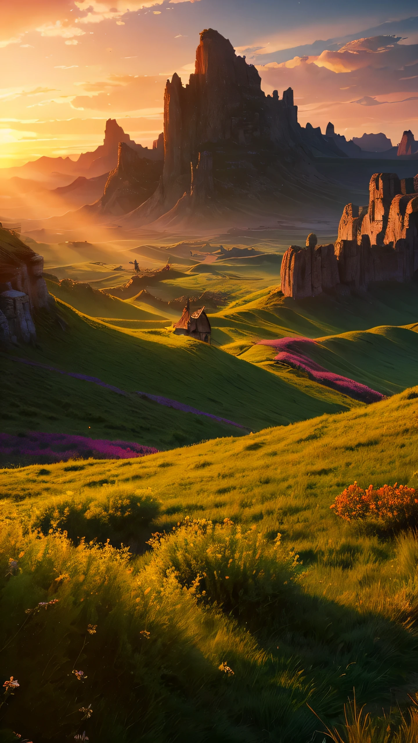 Highest quality,Fantasy,vast land,Sunset
