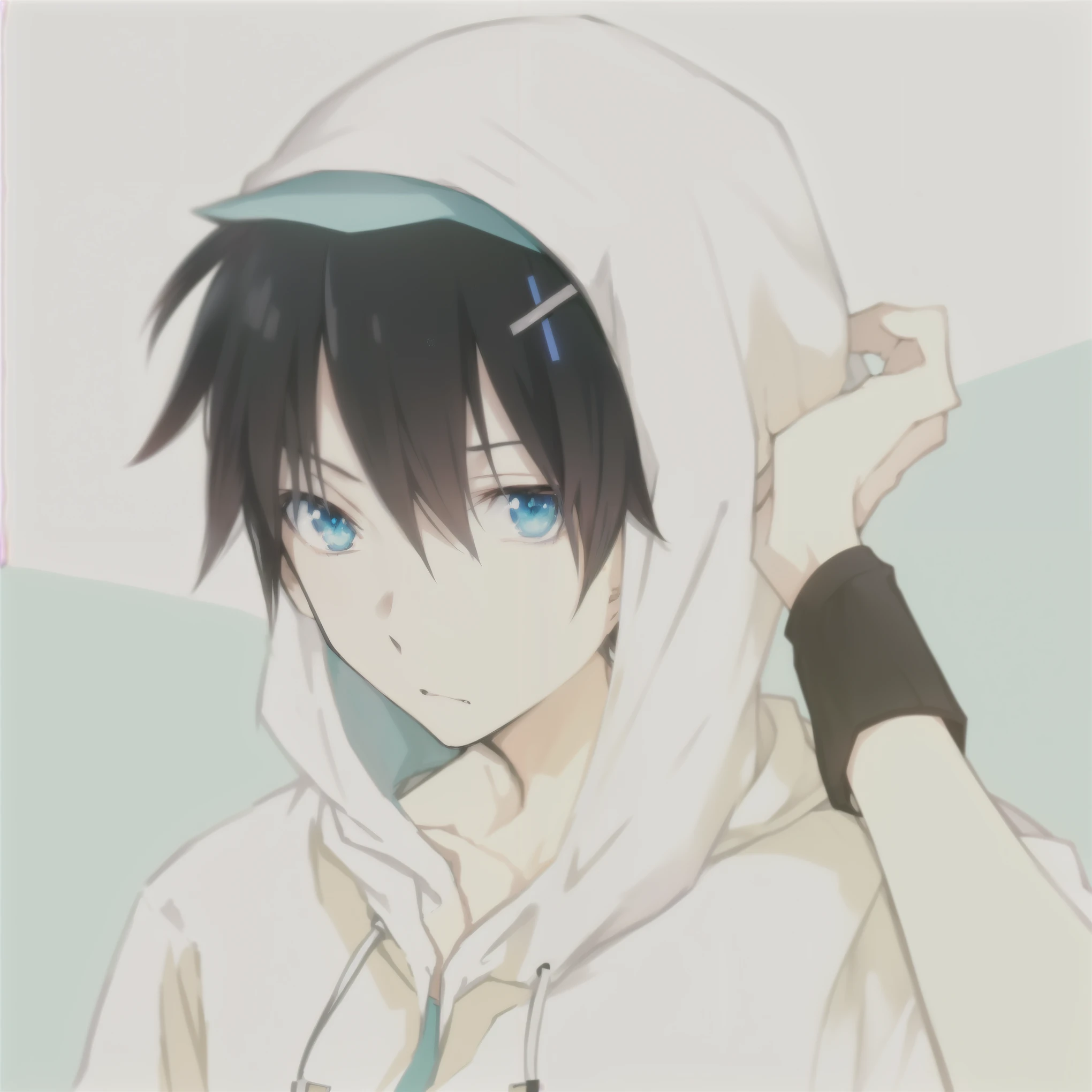 anime boy with black hair and blue eyes in white hoodie, anime boy, 2DAnime style, Tall anime man with blue eyes, Wearing a hoodie, Young anime man, still, 男性Anime style,Anime style, Profile photo, 8k!, Nobutaka Ike, Anime Lovers, as an anime character