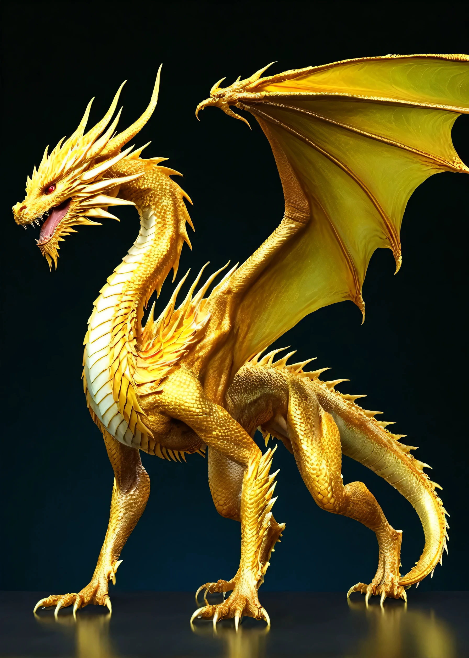 dragon,Golden body,female,Four-legged,non-humanoid,Four-legged飞dragon,wing,Large creatures,sturdy
