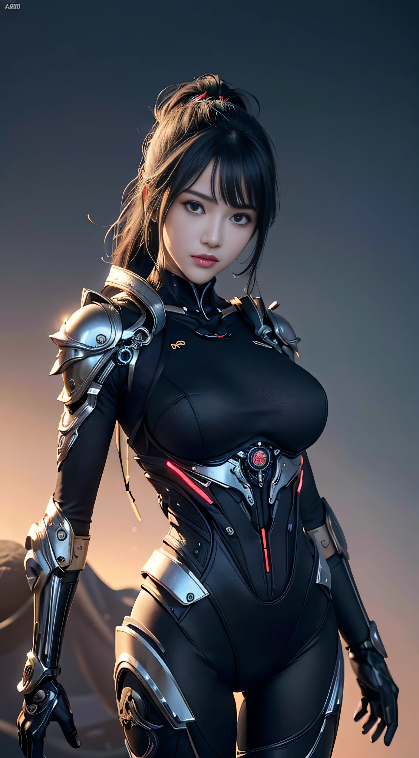 (front:1.5), (1 mechanical girl:1.5),Whole body, One, thin waist, thick thighs, (machine connections:1.2),(mechanical limbs:1.1),(Blood vessels connected to the tube),(mechanical vertebrae, attached to the back),(mechanical cervical spine, attached to the neck), lamp on armor, mechanical head mirror, (World Arm:1.5), (World Eyes:1.5), poker Face, huge breasts, rich and colorful,Human Development Report, world line tracking, NVIDIA RTH, super resolution, Unreal 5, subsurface scattering, PBR-текстура, Post-processing, Anisotropic filtering, depth of field, maximum clarity and sharpness, Rule of thirds, 16k original, (Send world particles:1.4), extremely detailed computer graphics, Unified Wallpaper 8K, 3D, worlding, Lens world halo, reflection, sharp focus, cyberpunk art, valid, highly detailed CG illustration, very gentle and beautiful, world, (photovalid:1.5), (dark background:1.5),Dynamic angle, masterpiece, Best quality, Super detailed, illustration, Details world, dramatic_shadow,face shadow,additional details,best show,