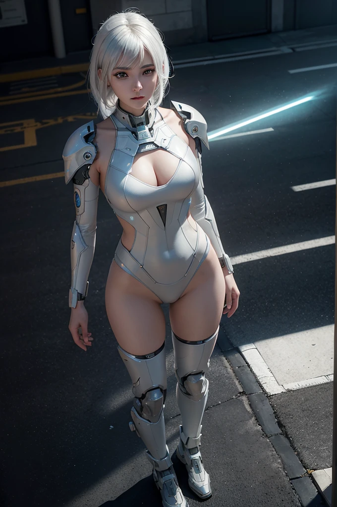 ((Best Quality)), ((Masterpiece)), (Very Detailed: 1.3), 3D, Icaru valkirie-mecha, Beautiful cyberpunk woman using crown, sci-fi technology, HDR (High Dynamic Range), ray tracing, nvidia RTX, super resolution, unreal 5, subsurface scattering, PBR texture, post-processing, anisotropic filtering, depth of field, maximum sharpness and sharpness, multi-layer texture, specular and albedo mapping, surface shading, accurate simulation of light-material interactions, perfect proportions, octane rendering, duotone lighting, low ISO, white balance, rule of thirds, wide aperture, 8K RAW, high efficiency subpixels, subpixel convolution, light particles, light scattering, Tyndall effect, NUDE, full body, battle pose, white hair, 2077