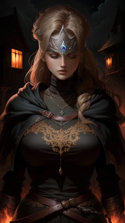 Firekeeper - Dark Souls 3, mask, mask covers eyes, mouth and nose exposed, ig model | artgerm, extremely detailed artgerm, hyperrealistic fantasy art, artwork in the style of guweiz, artgerm and wlop, wlop and artgerm, alena aenami and artgerm, artgerm. anime illustration, dark moody atmosphere, solar eclipse, outside, stars, bon fire