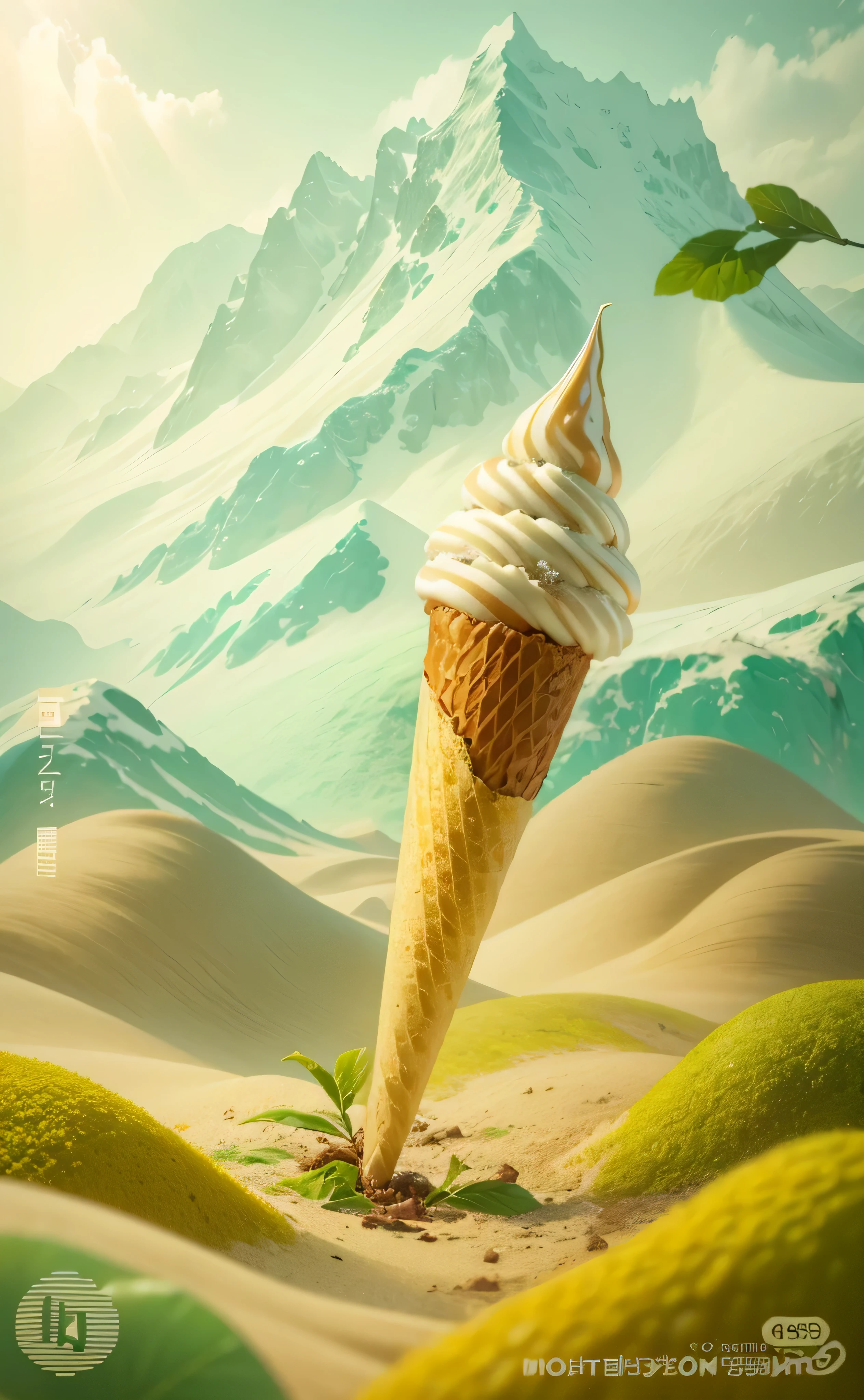 There is a cocoa ice cream, Ice cream on the side, 🍸🍋, Ice cream cone, Green Theme, iPhone Wallpapers, mountains of ice cream, Light brown, Cocoa and warm themes, 🐿🍸🍋, photography, Cocoa theme, phone wallpaper, Food 4k, Amazing food photography