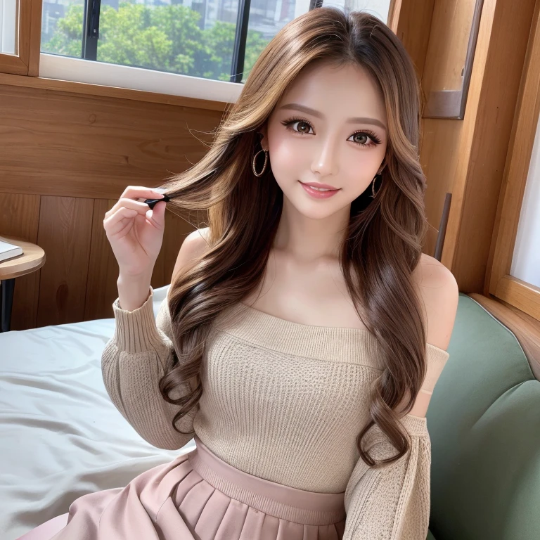 ((1girl in:1.3)),Light Brown Fringe Hair、disheveled hair、Light brown eyes、(dignified expression)、((Fashion magazine outfits))、(Big Tits:1.1)、Emphasize the valley、(Photorealsitic)、(intricate detailes:1.2)、(masterpiece、:1.3)、(top-quality:1.4)、(超A high resolution:1.2)、超A high resolution、(A detailed eye)、(detailed facial features)、((Silver necklace))、Posing like a fashion model