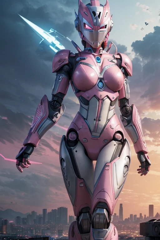 (La mejor calidad,A high resolution,Ultra - detallado,actual),((1 chica/Ultraman siguiente/gigante/Helmet with mask)), motor irreal 5/Mortal Kombat, estilo animado, maximum resolution/calidad/nitidez/Detalle espectador,pechos gigantes,mirando/frente a/exhibicionista/Sosteniendo un arma futurista/Hate speech, en una ciudad futurista lloviendo/trueno.(hermosos ojos azules), (pose vaquero ), (realistic) ,Arte detallado de alta calidad 8K, Fanart Mejor ArtStation, Fantasy art style , colorful, (Chica ultraman color pink:1.4) , (robotic pink ultraman girl:1.4), (Perfect anatomy ), (fondo ciudad Tokio cyberpunkAI colors apocalyptic:1.4) ,(convexo Dedos detallados)