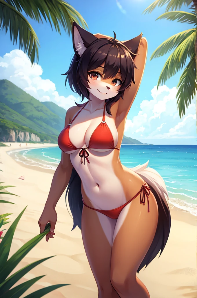 furry in bikini on beach