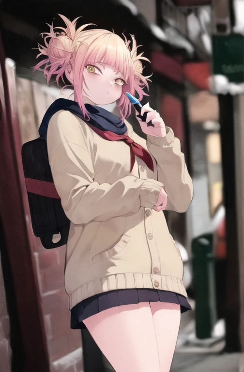 ((masterpiece)), (best quality), (detailed), 1girl,
looking at viewer, (lipstick:0.75), leaning forward,
long pink hair, twintails,
colorful thighighs,
winter, vivid colors,