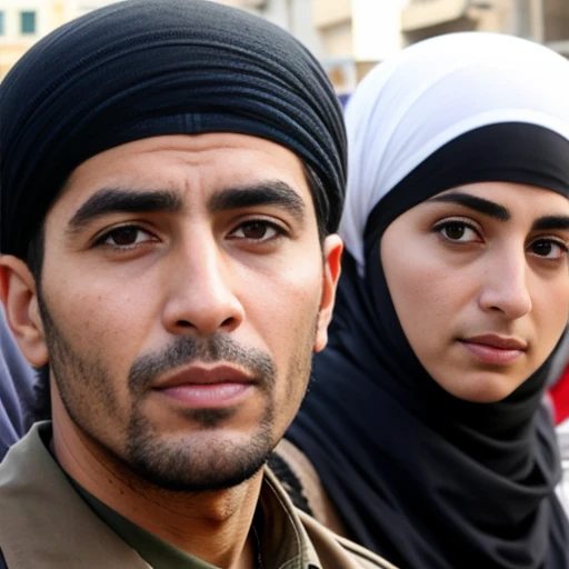 group of Iraqis focus on face.