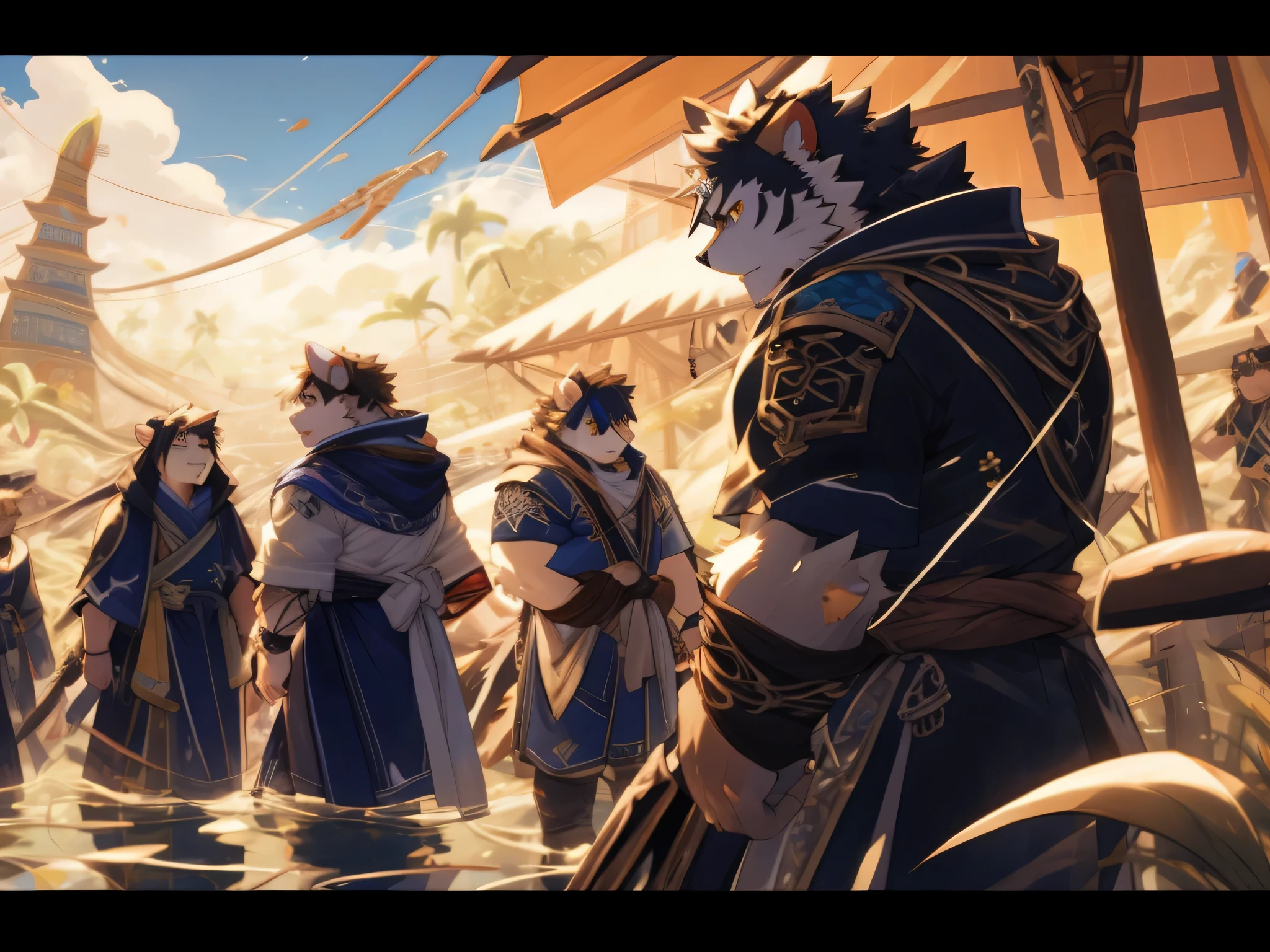 An anime character with big breasts in the water, Furry anime, Anime Cover, Anime opening, epic anime style, Muscle Werewolf, official art, Beast field, Anime stills anime style, author:Travel in Kana, Screenshot from the guro anime, Handsome guy in the art of slaying demons, Keqing from genshin impact