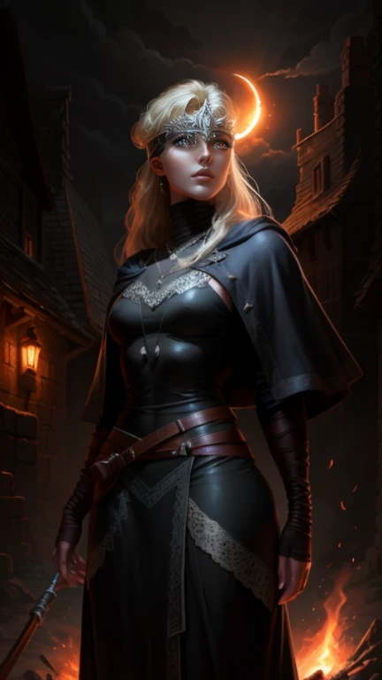 Firekeeper - Dark Souls 3, ig model | artgerm, extremely detailed artgerm, hyperrealistic fantasy art, artwork in the style of guweiz, artgerm and wlop, wlop and artgerm, alena aenami and artgerm, artgerm. anime illustration, dark moody atmosphere, solar eclipse, outside, stars, bon fire