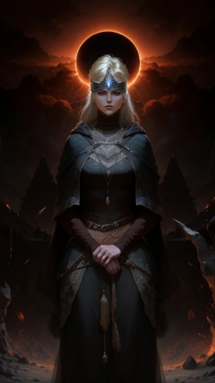 Firekeeper - Dark Souls 3, ig model | artgerm, extremely detailed artgerm, hyperrealistic fantasy art, artwork in the style of guweiz, artgerm and wlop, wlop and artgerm, alena aenami and artgerm, artgerm. anime illustration, dark moody atmosphere, solar eclipse, outside, stars, bon fire