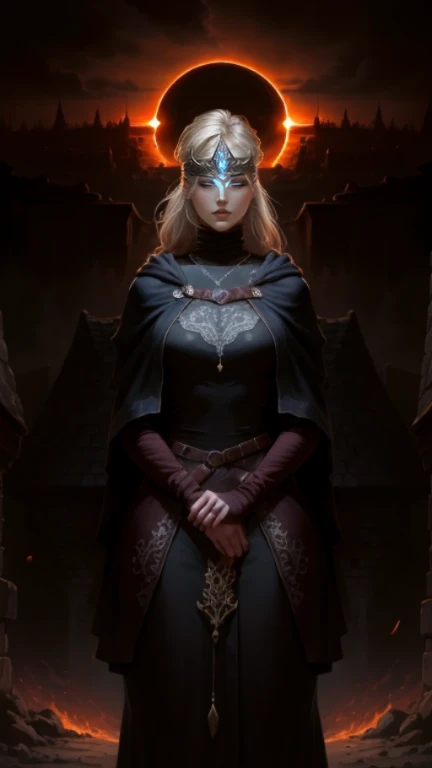 Firekeeper - Dark Souls 3, ig model | artgerm, extremely detailed artgerm, hyperrealistic fantasy art, artwork in the style of guweiz, artgerm and wlop, wlop and artgerm, alena aenami and artgerm, artgerm. anime illustration, dark moody atmosphere, solar eclipse, outside, stars, bon fire