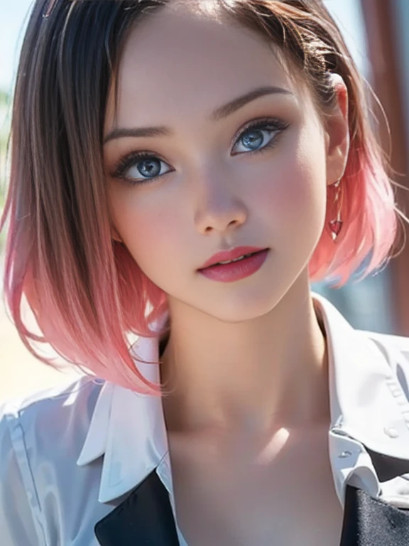 (best quality, 8k, photorealistic:1.5), (solo, one girl:1.5),(shine a bright light on women),(ultimate beautiful girl),(shiny skin),(oily skin),(pink hair:1.5),(short hairstyle:1.3),(cool beauty),Blush brown makeup , dark eye makeup , use pink glossy lipstick,(big beady eyes girl:1.5),(droopy eyes girl:1.5),(blue eyes:1.5),(thin girl:1.5),(baby face girl:1.5),(sex appeal),(sweet smelling girl),(she works for low wages),(kind-hearted woman),(she has a nice smile),(woman with a happy look),(she is very sociable),(from a very poor family),(virgin girl),(She is a secret pervert.),(she covertly lewd),(she looks so erotic),chuuChloe,(woman with very soft breasts),(woman fantasizing about sex),(allurement),(impressive eyes:1.5),(clean girl),(affability),(cute smile),(good personality),(serious personality),(wants sex),(want to masturbate),(want to have sex forcibly),(relaxing time),(hair ornaments),(compassion),(impurity),(love filled),(get horny),(No love experience),(private room),(teenager),(college student clothes:1.5)