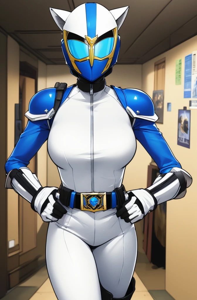 masterpiece,best quality, masterpiece, high detail,hip lines,ambient occlusion,crisp image,detailed,amazing,8k,8k wallpaper,8k background,high res, (illustration),(comic style),((cowboy shot)),(running),(battlefield background) ((solo)), (white power ranger), armor,helmet,bodysuit,belt,gloves,mask,boots, 1girl, power ranger, woman, medium breasts, cat ears, full white color