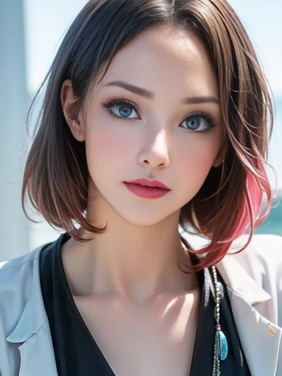 (best quality, 8k, photorealistic:1.5), (solo, one girl:1.5),(shine a bright light on women),(ultimate beautiful girl),(shiny skin),(oily skin),(pink hair:1.5),(short hairstyle:1.3),(cool beauty),Blush brown makeup , dark eye makeup , use pink glossy lipstick,(big beady eyes girl:1.5),(droopy eyes girl:1.5),(blue eyes:1.5),(thin girl:1.5),(baby face girl:1.5),(sex appeal),(sweet smelling girl),(she works for low wages),(kind-hearted woman),(she has a nice smile),(woman with a happy look),(she is very sociable),(from a very poor family),(virgin girl),(She is a secret pervert.),(she covertly lewd),(she looks so erotic),chuuChloe,(woman with very soft breasts),(woman fantasizing about sex),(allurement),(impressive eyes:1.5),(clean girl),(affability),(cute smile),(good personality),(serious personality),(wants sex),(want to masturbate),(want to have sex forcibly),(relaxing time),(hair ornaments),(compassion),(impurity),(love filled),(get horny),(No love experience),(private room),(teenager),(Youthful),(scientist clothes:1.5)