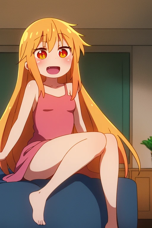 ((highest quality)), ((masterpiece)), (be familiar with), Perfect Face, indoor, Bedroom, Watching the audience,
One woman, Thor,
Open Mouth, Ecstatic expression, blush, smile,
Small breasts, Flat Chest, Young Girl, , , Girl,
Long Hair, Golden Hair, Orange eyes, Long Hair,
Leg spread,